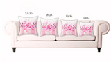 Square Pillow - Blush Ribbons & Roses - Glam Watercolor Floral Stripes
