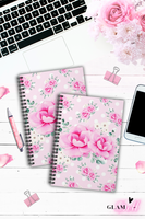 Spiral Notebook (Small) - Magenta Pink Floral - White Polka Dots - Pink