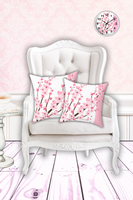 Square Pillow - Cherry Blossoms - White & Pink
