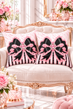 Black & Pink Ruffle Bow Couture | Pink Zebra Print - Square Pillow