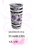 Tumbler 20oz-Soft Purple Floral-Black Horizontal Stripes-White