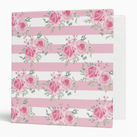 1.5" Binder-Pretty Pink Floral Roses-Pink Stripes