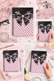 Black Satin Diamond Bow Pink Polka Dots - Spiral Notebook (Small)