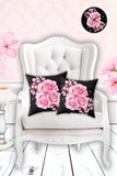 Square Pillow - Rosabella Bloom - Black