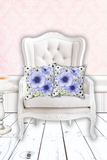 Square Pillow-Soft Blue Floral-Black Polka Dots-White