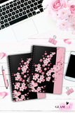 Spiral Notebook (Small) - Pink Floral Blossoms - Black & Pink