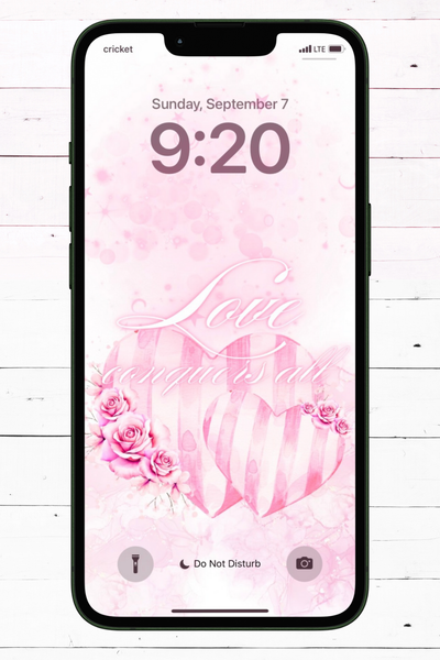 Phone Wallpaper - Love Conquers All – Candy Striped Pink Heart & Roses