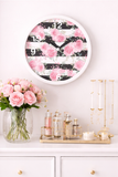 Pretty Pink Roses -Black Stripes - Wall Clock