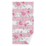 Towel Set-Pretty Pink Floral Roses-Pink Stripes