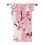 Towel Set-Pink Floral Blossoms-Pink & White