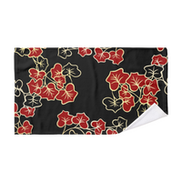 Towel Set-Elegant Red Floral-Black Gold Trim