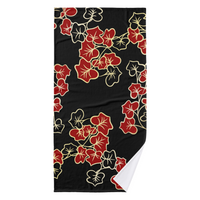 Towel Set-Elegant Red Floral-Black Gold Trim