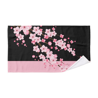 Towel Set-Pink Floral Blossoms-Black & Pink