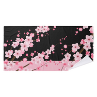 Towel Set-Pink Floral Blossoms-Black & Pink