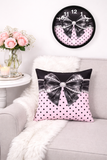 Black Satin Diamond Bow - Pink Polka Dots - Square Pillow