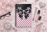 Black Satin Diamond Bow Pink Polka Dots - Spiral Notebook (Small)