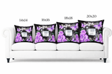 Square Pillow - Purple Midnight Roses - Perfume Bottle Black