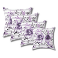 Square Pillow-Soft Purple Floral-Soft Purple Horizontal Stripes-White