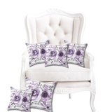 Square Pillow-Soft Purple Floral-Soft Purple Horizontal Stripes-White