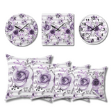 Square Pillow-Soft Purple Floral-Soft Purple Horizontal Stripes-White