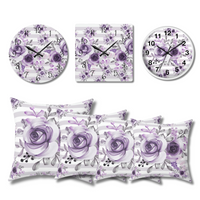 Wall Clock-Soft Purple Floral-Soft Purple Horizontal Stripes-White