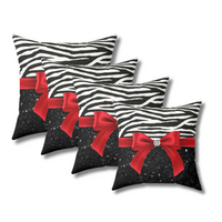 Square Pillow-Glam Red Bow-Zebra-Black Glitter