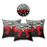 Square Pillow-Glam Red Bow-Zebra-Black Glitter