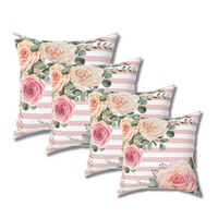 Square Pillow-Pink Cream Floral Dream-Stripes