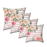 Square Pillow-Pink Cream Floral Dream-Stripes