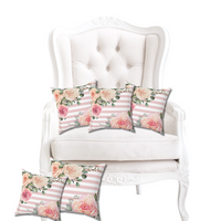 Square Pillow-Pink Cream Floral Dream-Stripes