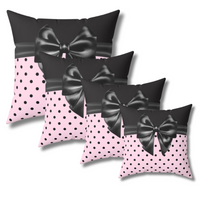 Square Pillow-Glam Black Bow-Soft Pink-Black Polka Dots