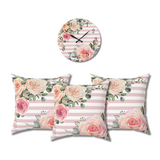 Square Pillow-Pink Cream Floral Dream-Stripes