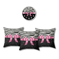 Square Pillow-Glam Pink Bow-Zebra-Black Glitter