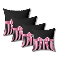 Square Pillow-Glam Pink Bow-Pink Black Pinstripes-Black