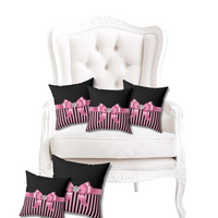 Square Pillow-Glam Pink Bow-Pink Black Pinstripes-Black