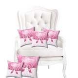 Square Pillow-Glam Pink Bow-Pink White Stencil-Pink White Pinstripes