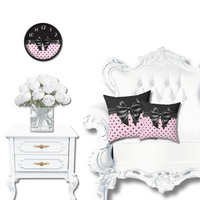 Square Pillow-Glam Black Bow-Soft Pink-Black Polka Dots