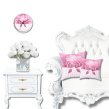 Square Pillow-Glam Pink Bow-Pink White Stencil-Pink White Pinstripes