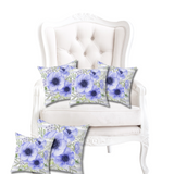 Square Pillow-Soft Blue Floral-Soft Blue Horizontal Stripes-White