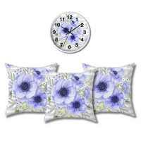 Square Pillow-Soft Blue Floral-Soft Blue Horizontal Stripes-White