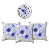 Square Pillow-Soft Blue Floral-Soft Blue Horizontal Stripes-White