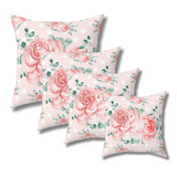 Square Pillow-Lush Pink Floral-White Polka Dots-Pink