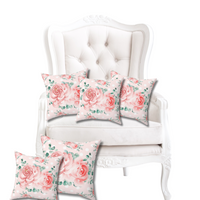 Square Pillow-Lush Pink Floral-White Polka Dots-Pink