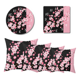 Acrylic Wall Clock-Pink Floral Blossoms-Pink & Black