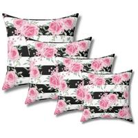 Square Pillow-Pretty Pink Floral Roses-Black Stripes