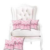 Square Pillow-Glam Pink Mauve Bow-White Damask Diamonds