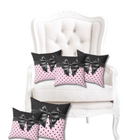 Square Pillow-Glam Black Bow-Soft Pink-Black Polka Dots