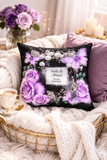 Square Pillow - Purple Midnight Roses - Perfume Bottle Black