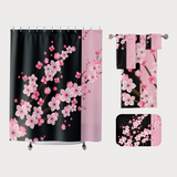 Towel Set-Pink Floral Blossoms-Black & Pink