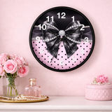 Black Satin Diamond Bow - Pink Polka Dots - Wall Clock